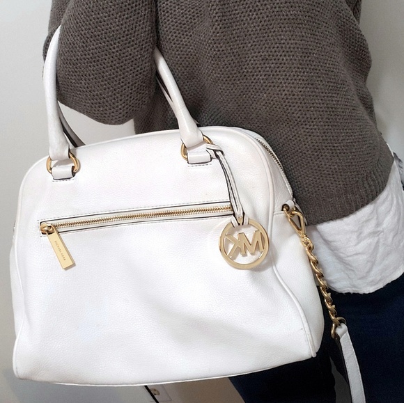 Michael Kors Handbags - Michael Kors Knox Ivory LG Leather Satchel Bag